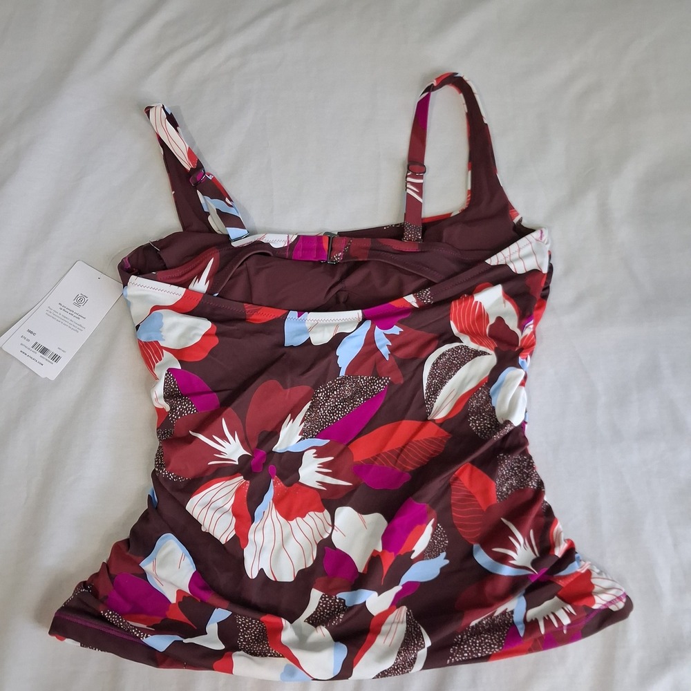 Athleta Womens Bra Top Tankini Top Brown Pink White 38 B/C New Tropical Swimwear - Picture 2 of 11